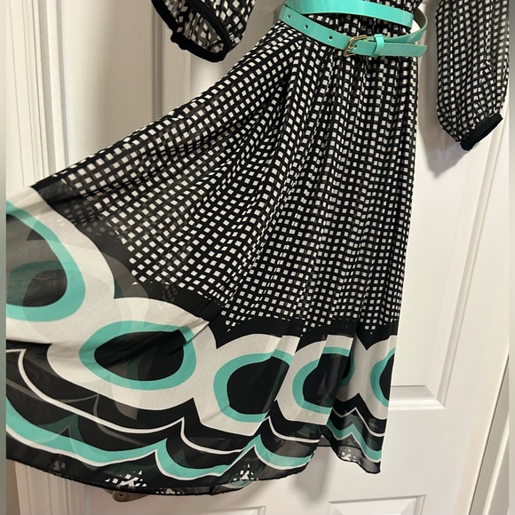 Worthington Black and White Dress with Teal Accents, Size 8 - Picture 7 of 11